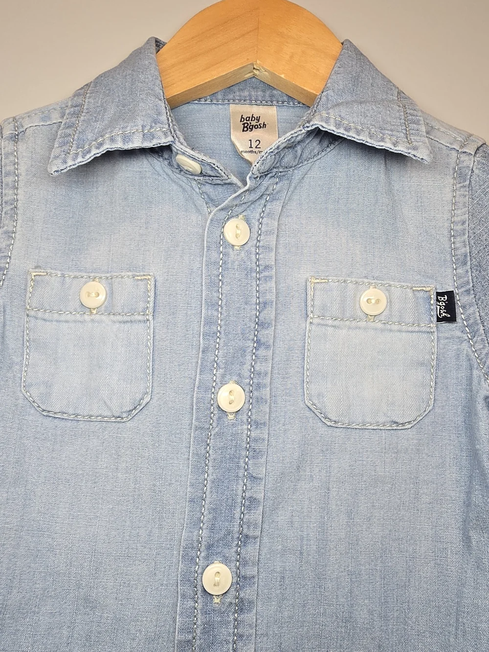 Baby Bgosh Light Blue Denim Button-Up Shirt - Kids Soft 12M